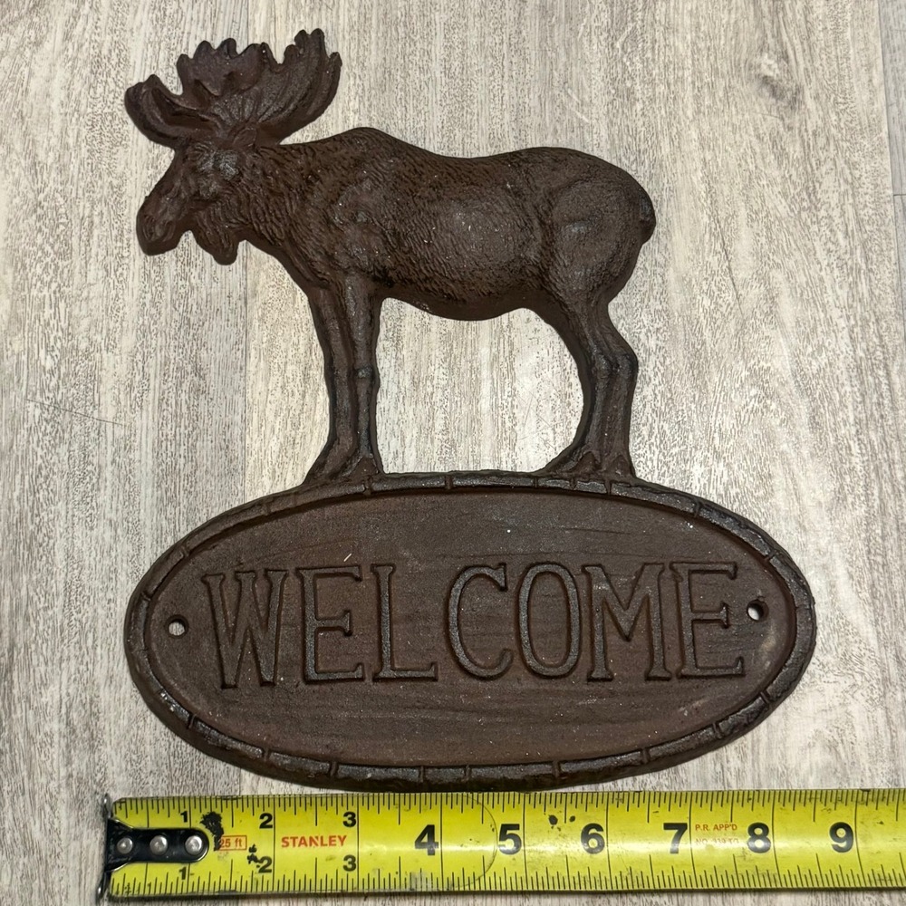 Cast Iron Moose Welcome Sign Rustic Outdoor Wall‎ Decor Heavy Duty